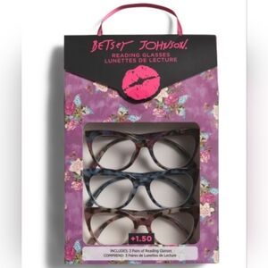Betsey Johnson Reading Glasses 3 Pk Multicolor Blue Purple Tortoise Women +1.50